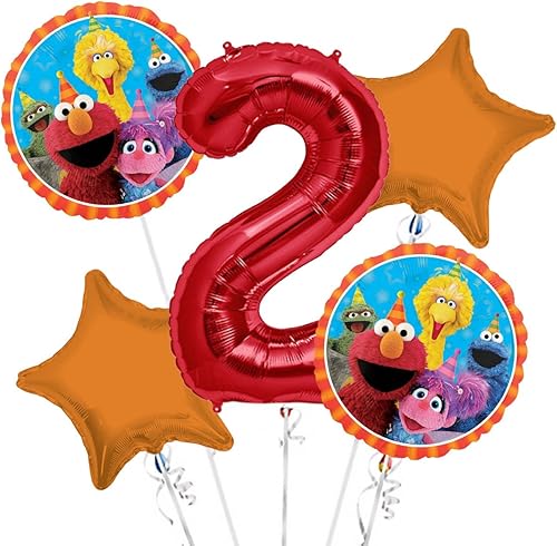 Elmo - Ramo de globos de aluminio con texto en inglés "Happy Birthday", 5 piezas, colección Viva Party Balloon.