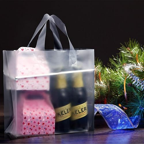 Miniatura 5 de 100 bolsas de plástico esmerilado de 4 tamaños diferentes con asas bolsas bolsas de regalo bolsas para sacar con fondo de cartón transparente