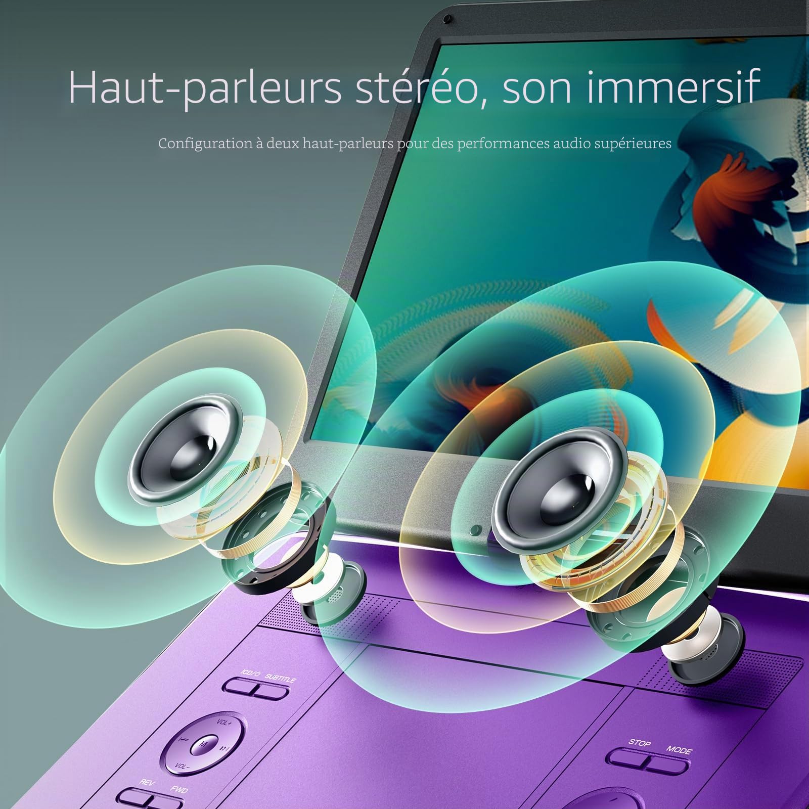 Yoton Lecteur DVD Portable 17,5" Écran Pivotant HD 15,6" Autonomie 6 Heures Batterie Intégrée Haut-parleurs Stéréo USB Carte SD