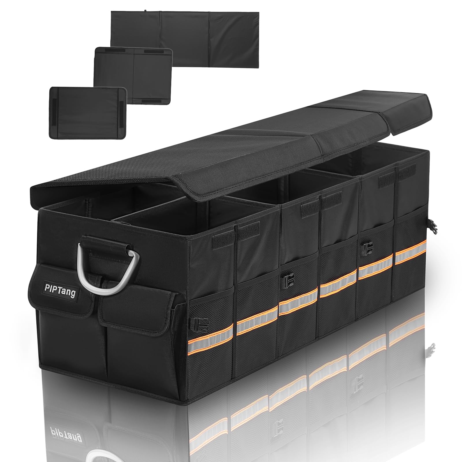 Organizador plegable XXL para maletero de coche, 90 cm, con asas de aluminio reforzadas, base antideslizante y varios bolsillos, bolsa de maletero para coche, SUV y camión