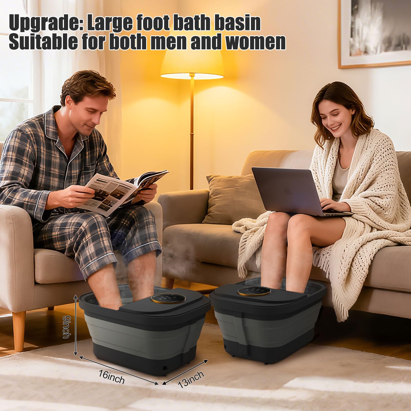 Baño de spa plegable para pies con calor y masajeador, burbujas, control de temperatura, control remoto, pantalla táctil, piedra pómez, spa de pies de pedicura para relajación, regalo para mujeres y