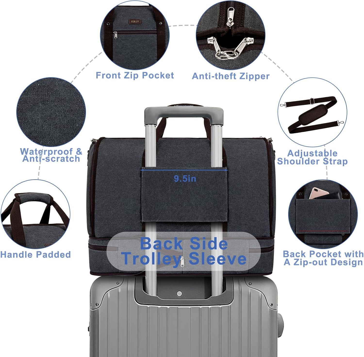 Garment Duffle Bag for Travel - Convertible Carry on Garments Duffel Bags Travel Bag for Women Men Large Weekender Bag with Shoes Compartment 3 in 1 Hanging Clothes Suit Dress Bag 3pcs Set - Image 5