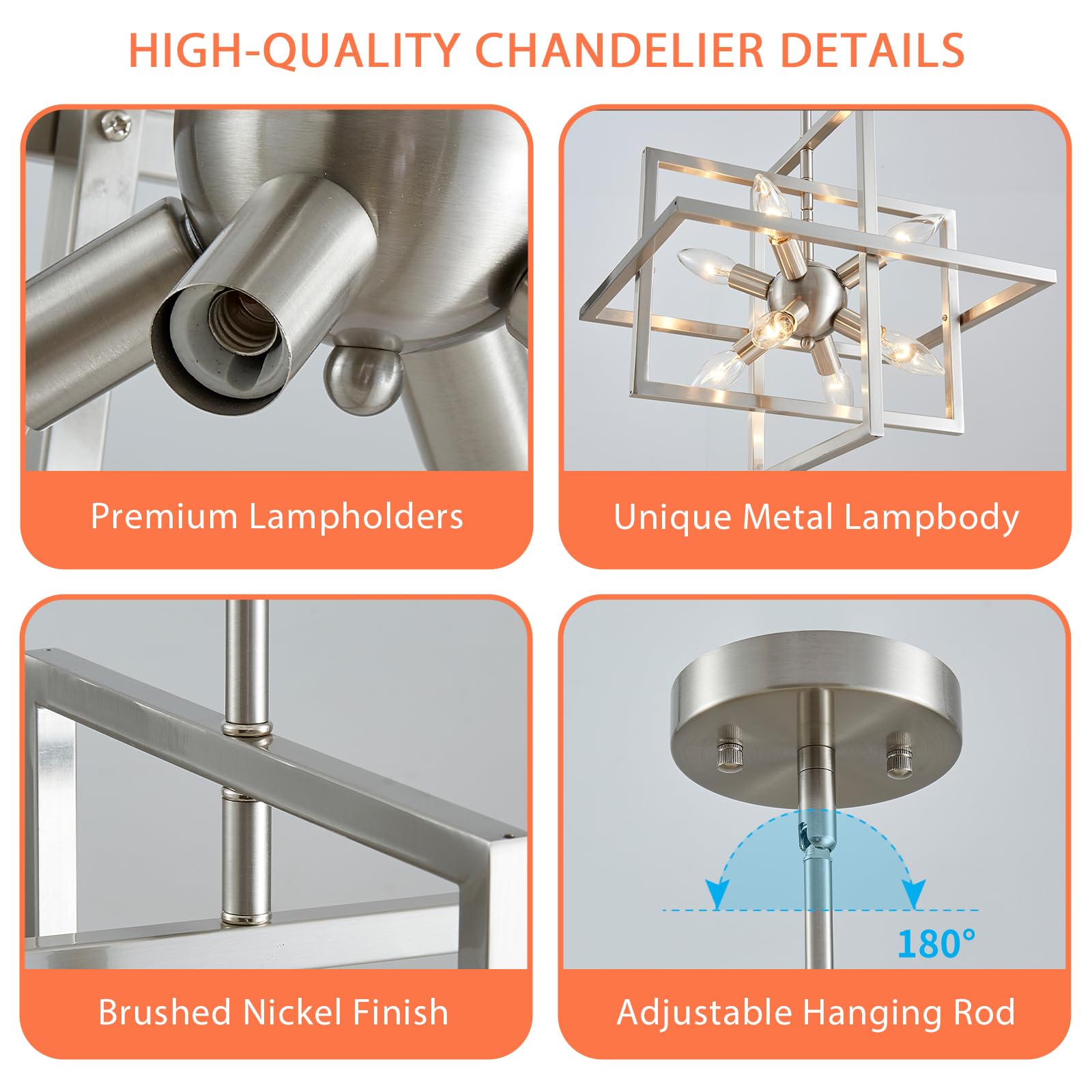 Candelabro de níquel cepillado, 8 luces, moderna y geométrica, lámpara de techo para comedor, cocina, isla, sala de estar, dormitorio, pasillo 3