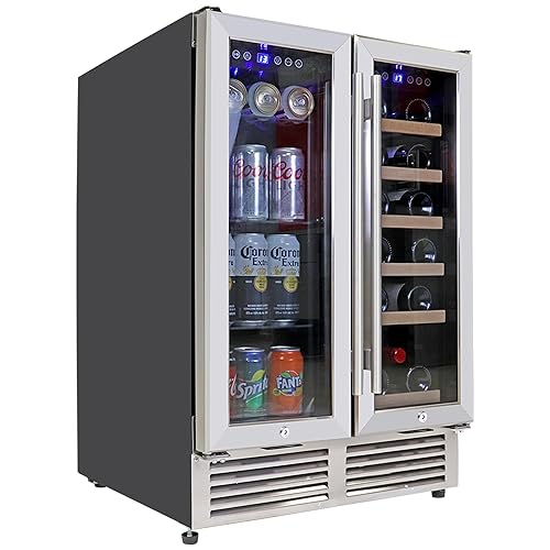 Koolatron Refrigerador de vino y bebidas de 24 pulgadas con doble zona empotrada para debajo del mostrador, con ventilación frontal, puerta francesa