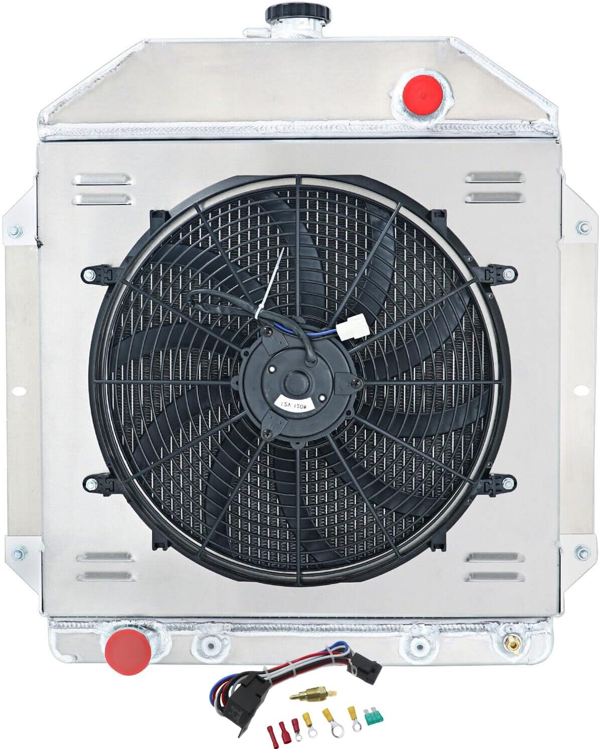 3 Row Core Aluminum Radiator Shroud Fan Relay for 1949-1953 Ford Cars Chevy Engine Ford Country Squire Sedan Anglia Prefect Consul 3.5L 3.7L 3.9L 4.2L 1950 1951 1952 49 50 51 52 53