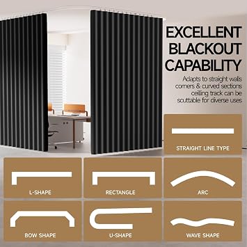 Room Divider Curtains with Ceiling Track, Wide Curtain for Room Partition (Black, 1 Pack(100''W x 84''L))