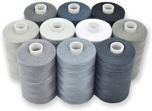 BlesSew Gray Sewing Threads - 10 Large Spools of Polyester