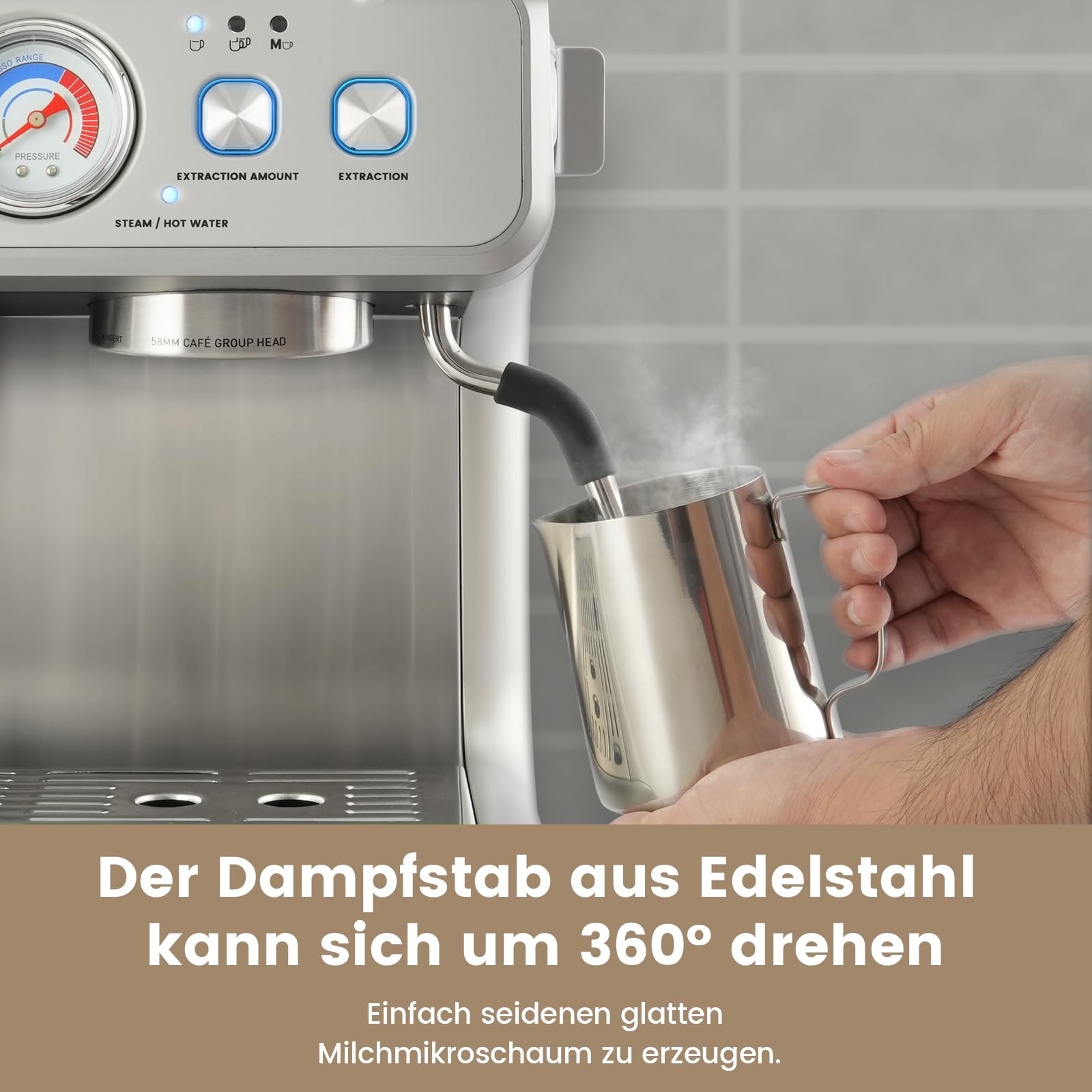 Gevi 2025 Upgrade Siebträger Kaffeemaschine mit Integrierter Kaffeemühle，Dual Boiler Professionelle Espressomaschine，30 Mahlgrade, 20 Bar, 2.8L Wassertank, Edelstahl Barista Kaffeemaschine