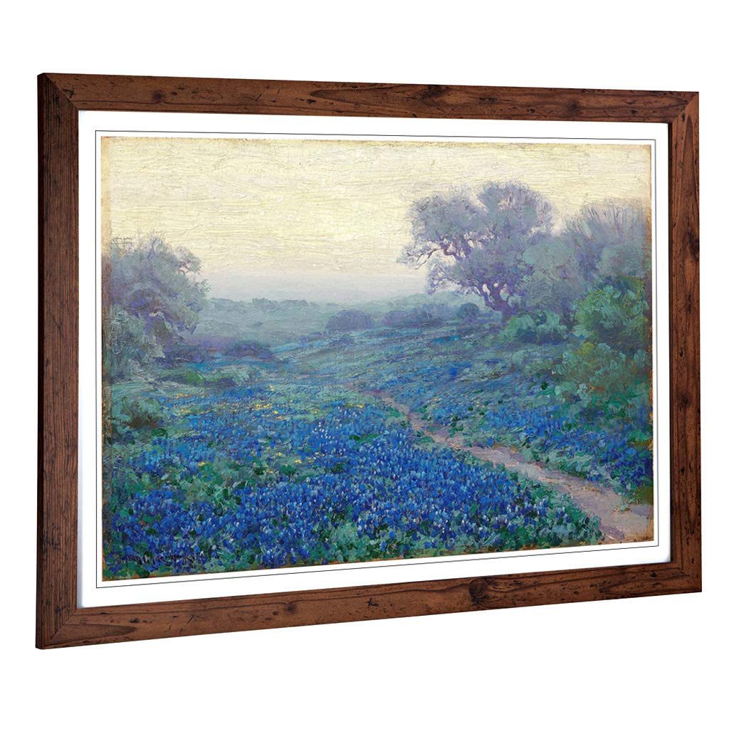 Big Box Art Framed Print of Julian Onderdonk Hillside of Bluebonnets 3 Design | Wall Art Picture | Home Decor for Kitchen, Living Room, Bedroom, Hallway, Walnut, A2 / 24.5x18 Inch / 62x45cm