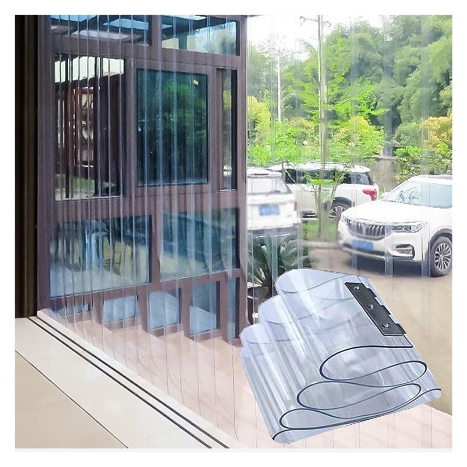 Tenda a strisce in PVC impermeabile trasparente in vinile per porte, 1,3 mm, divisorio per interni ed esterni (1,05 x 2,1 m)