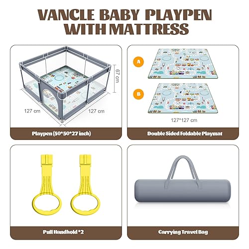 Miniatura 2 de VANCLE Corralito para bebés con tapete de 50 x 50 pulgadas, corralito para bebés y niños pequeños, patio de juegos seguro, centro de actividades