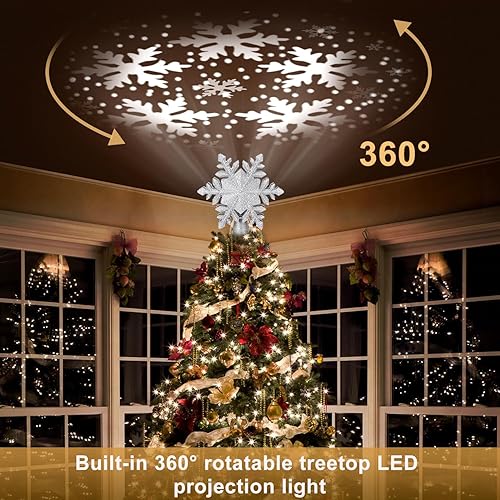 Miniatura 10 de Decoración para árbol de Navidad iluminada con 6 patrones proyectados, estrella de Navidad con luces giratorias LED integradas, proyector de