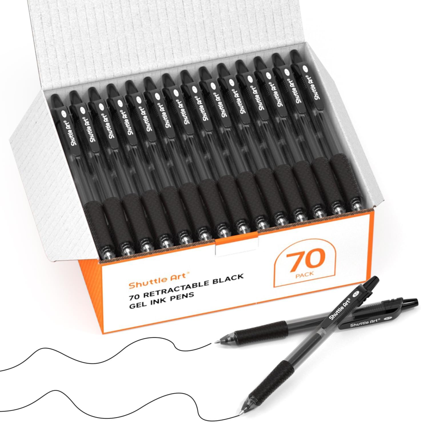 Black Gel Pens, 70 Pack Shuttle Art Retractable Medium Point Rollerball Gel Ink Pens Smooth Writing with Comfortable Grip for Office School Home Work