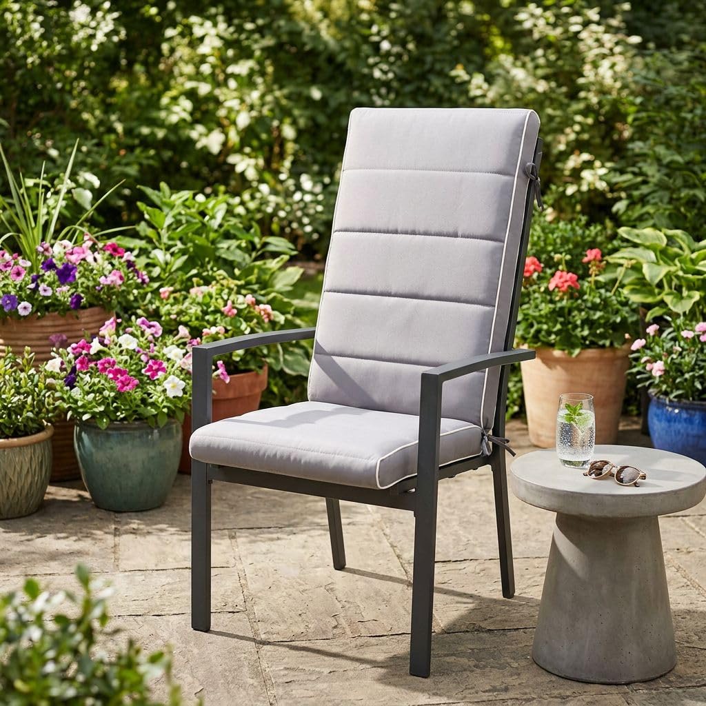 milani home - cuscino alto per sedia da giardino, King, sfoderabile con lacci, poliestere, grigio, 115 x 46 x 8 cm