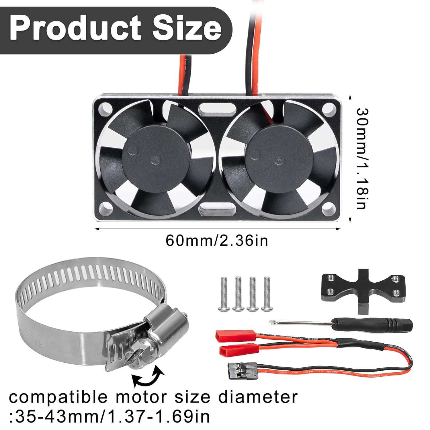 LRFHL RC Cooling Fan Aluminum Heat Sink Motor Cooling Dual Fan 22000 RPM with Adjustable Mount 35-43mm for 1/7 1/8 1/10 RC Crawler Car 3660 3670 4074 4068 4274 Motor Heat Sink