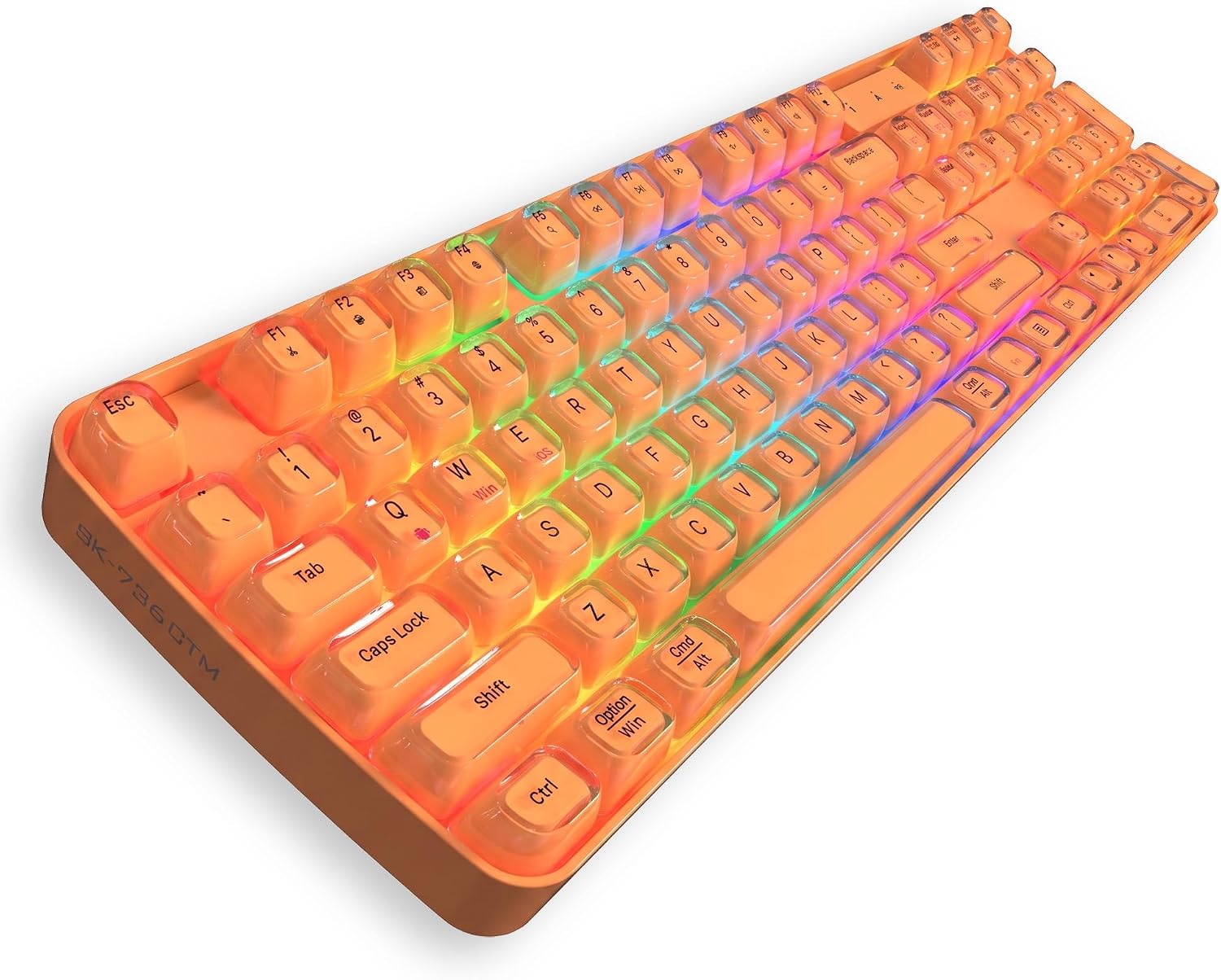 Lomiluskr RGB Arc Wireless Keyboard, BT/2.4G/Wired Tri-Mode, Full Size Crystal Texture Translucent Keycaps, 2000mAh Rechargeable, Compatible with PC/Notebook/Tablet/Smartphone (Orange)