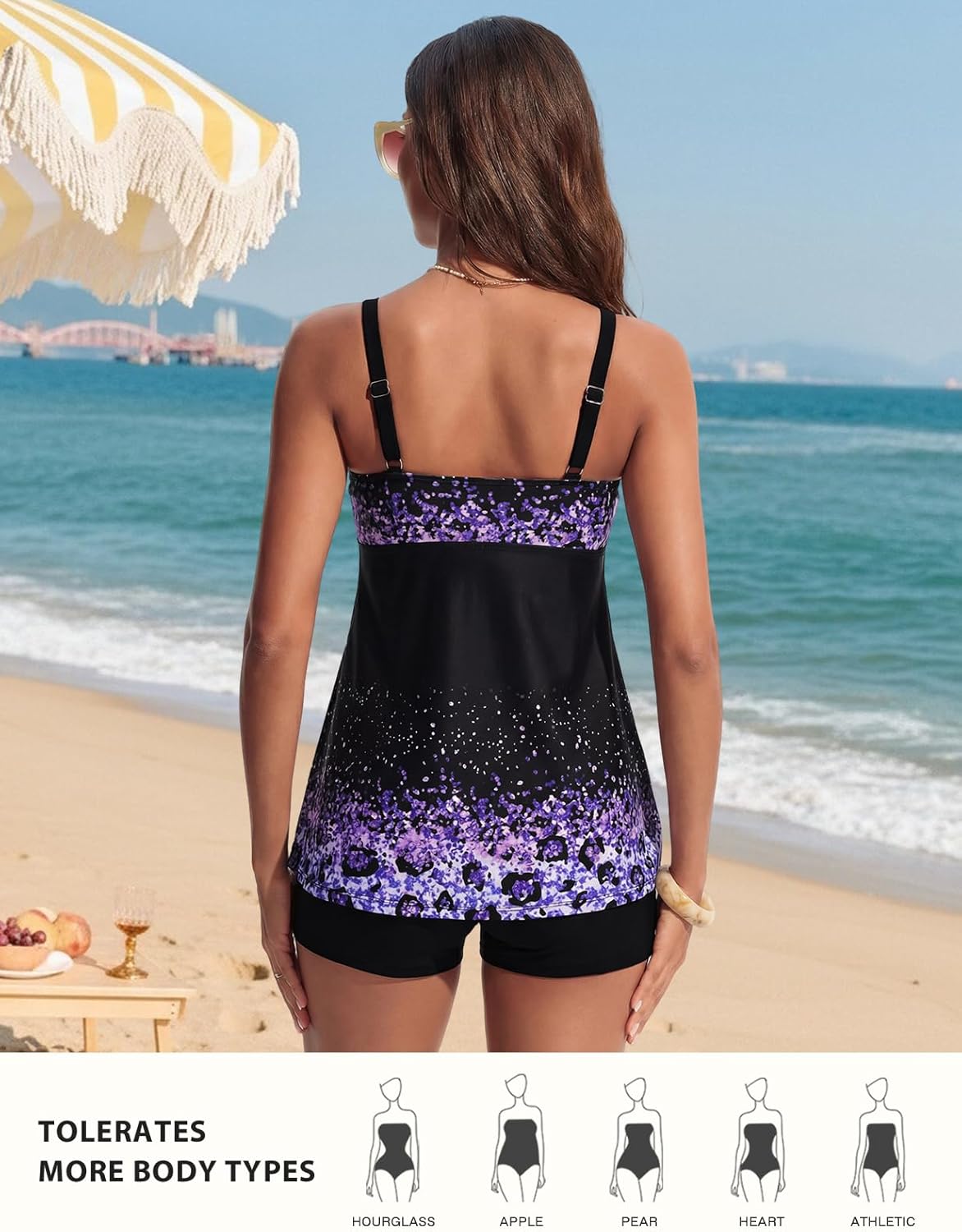 Hanna Nikole Women Two Piece Tankini Swimsuit Modest Bathing Suit Mesh Flowy Swim Top with Tummy Control Boy Shorts