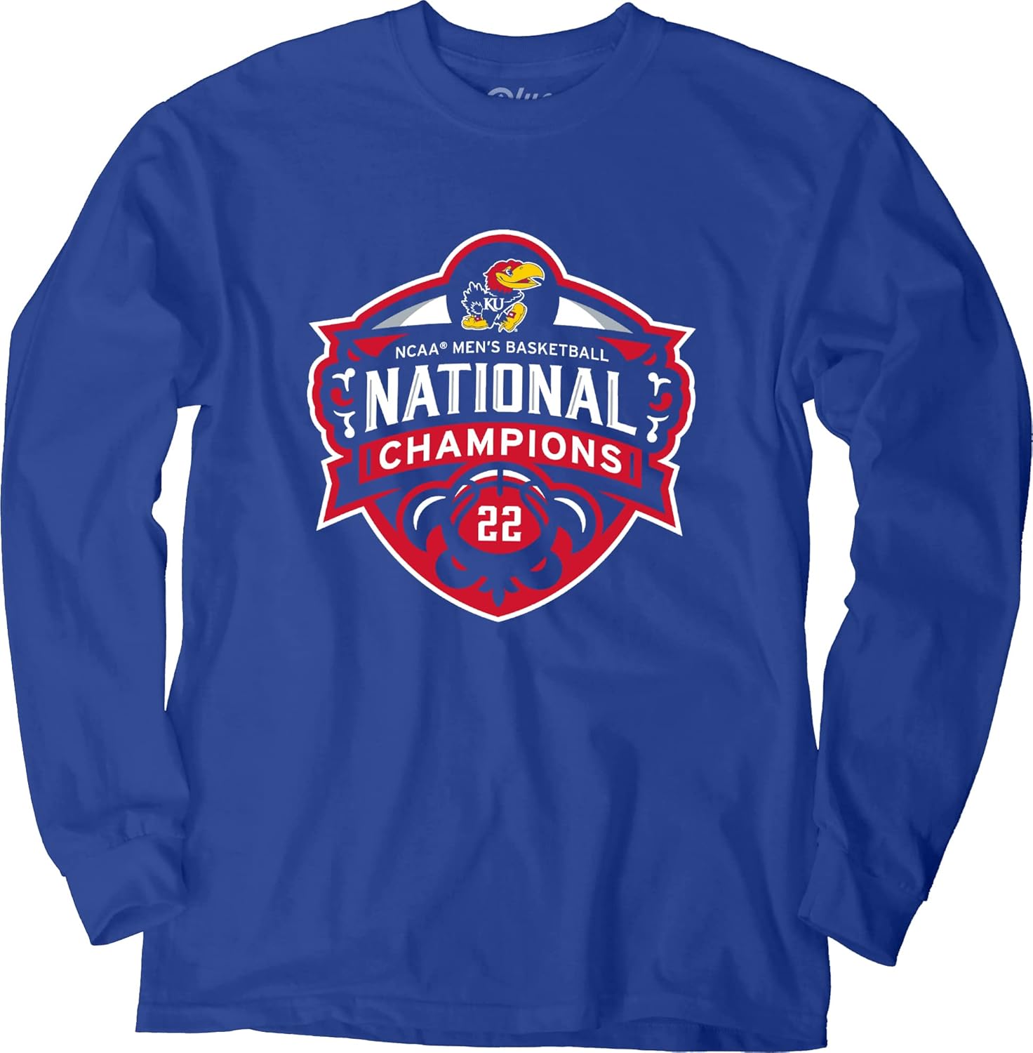 Blue 84 Men's NCAA Kansas Jayhawks National Basketball Champions Long Sleeve T-Shirt 2022 Official Logo