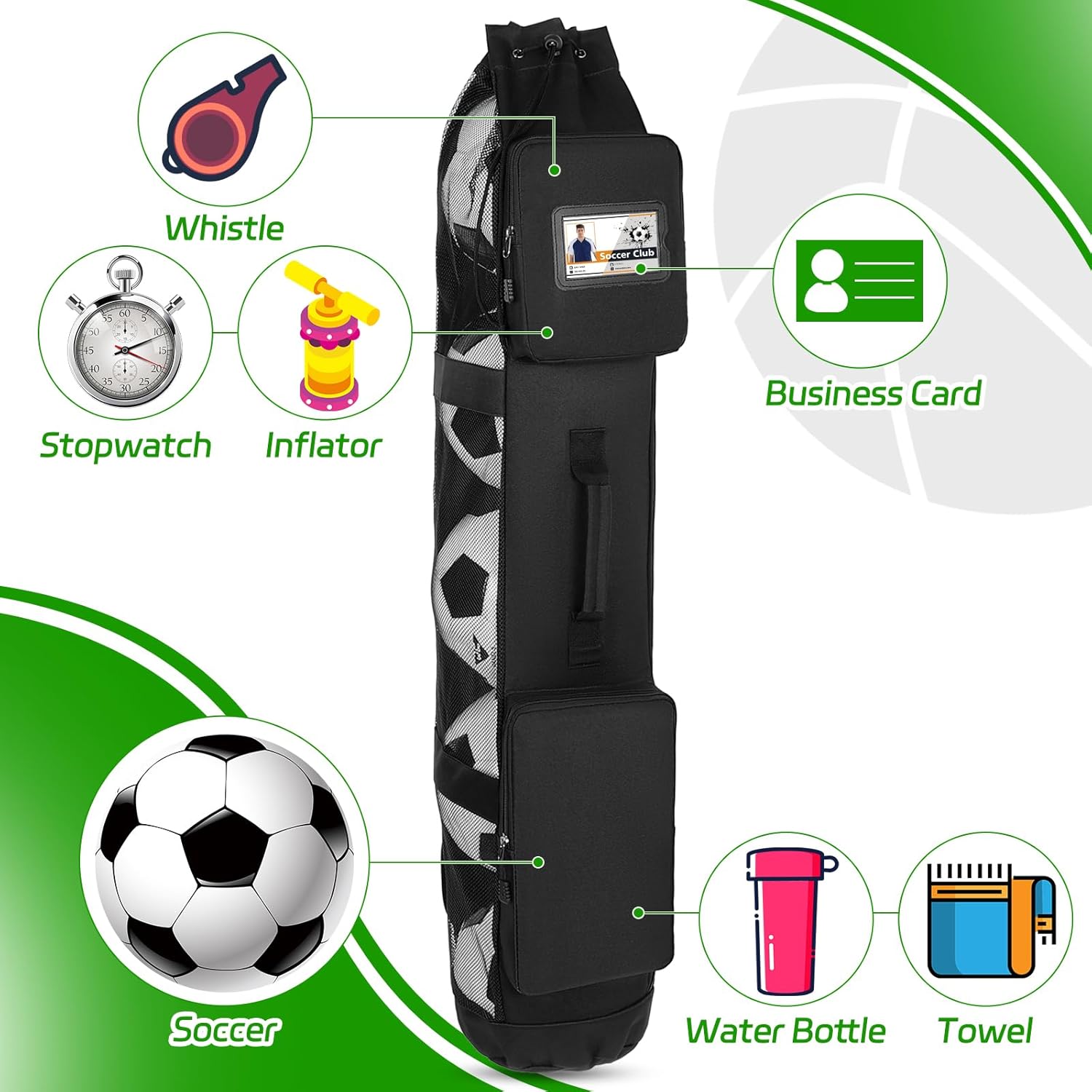 Skureay Basketball Bag for Team Balls, Heavy Duty Basketball Coashes Bag - 5 Basketballs Mesh Bag for Coaching/Basketabll Accessories - Image 2