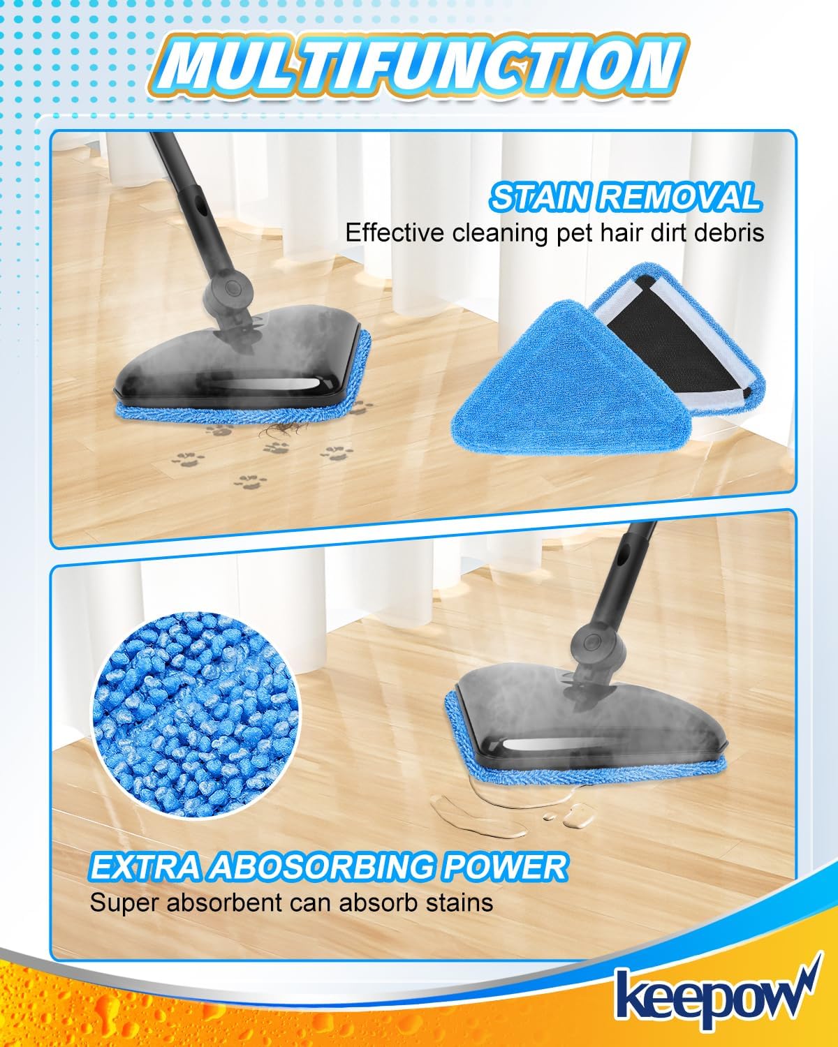 KEEPOW 4+10 Pack Reusable Steamer Mop Pads, Compatible with Wagner 905e, 915e and 925e Steamers(Mop is Not Included)