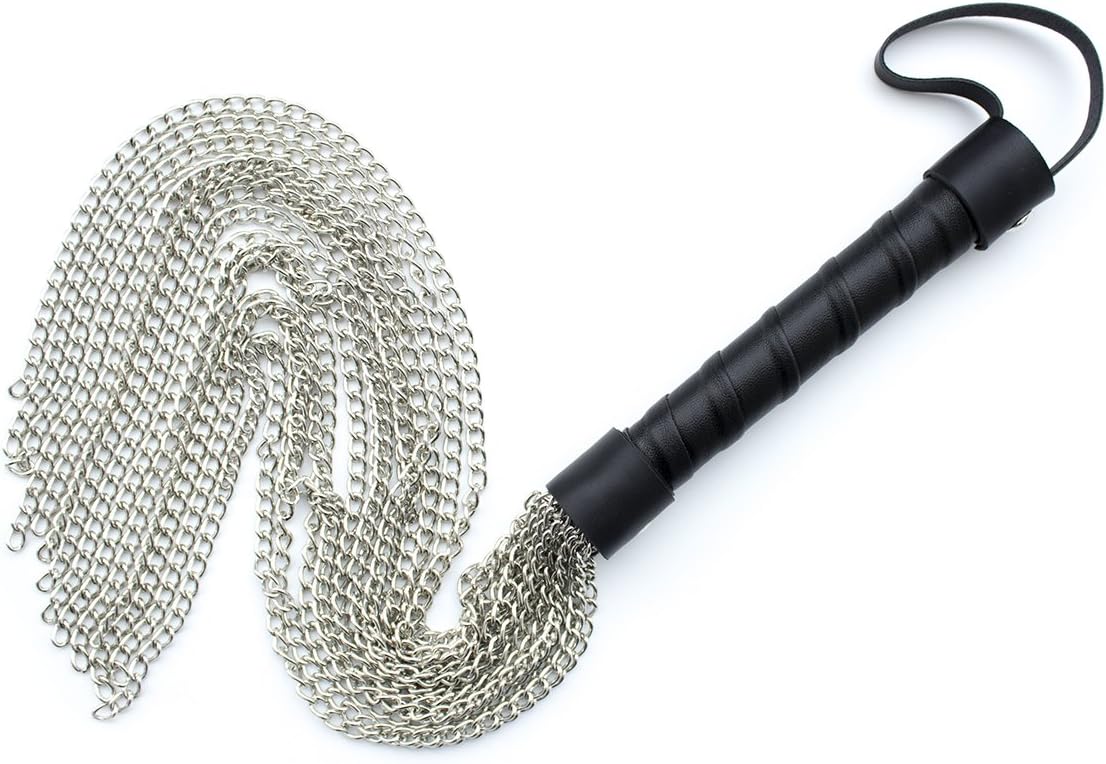 Leather Handle, Iron Chain Whip, Bright Leather Whip,Whip, Horse Riding Crop, Role-Playing Props,
