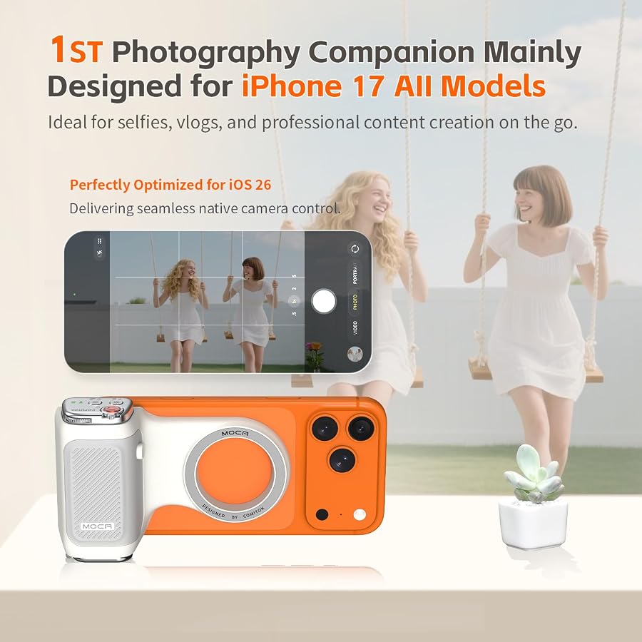 COMITOK MOCA - iPhone Camera Grip - for Native Camera Control with Removable Remote & Built-in Keychain, Magnetic Phone Camera Grip No Need App Support iOS26/17/18, Fun Shot Magnetic Grip with 1/4 Nut - image 2