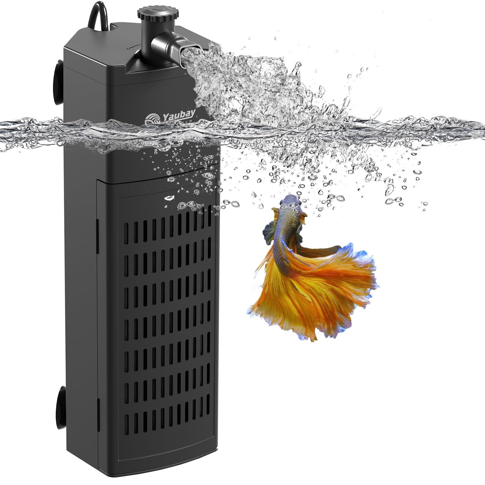 Yaubay Filtro interno de acuario para hasta 20 galones, filtros mejorados para peceras con trío de filtración de 4 etapas, flujo de agua ajustable, filtros de esquina silenciosos para pecera, tortuga