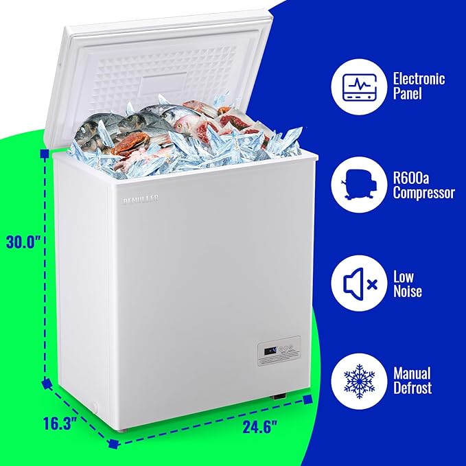 DEMULLER 4.0 Cu.ft Chest Freezer with Electronic Panel, Accurate Temperature Display to 1 ℉, White Deep Freezing Machine with 2 Removable Baskets, Compact Size for Any Space on Fridge.com