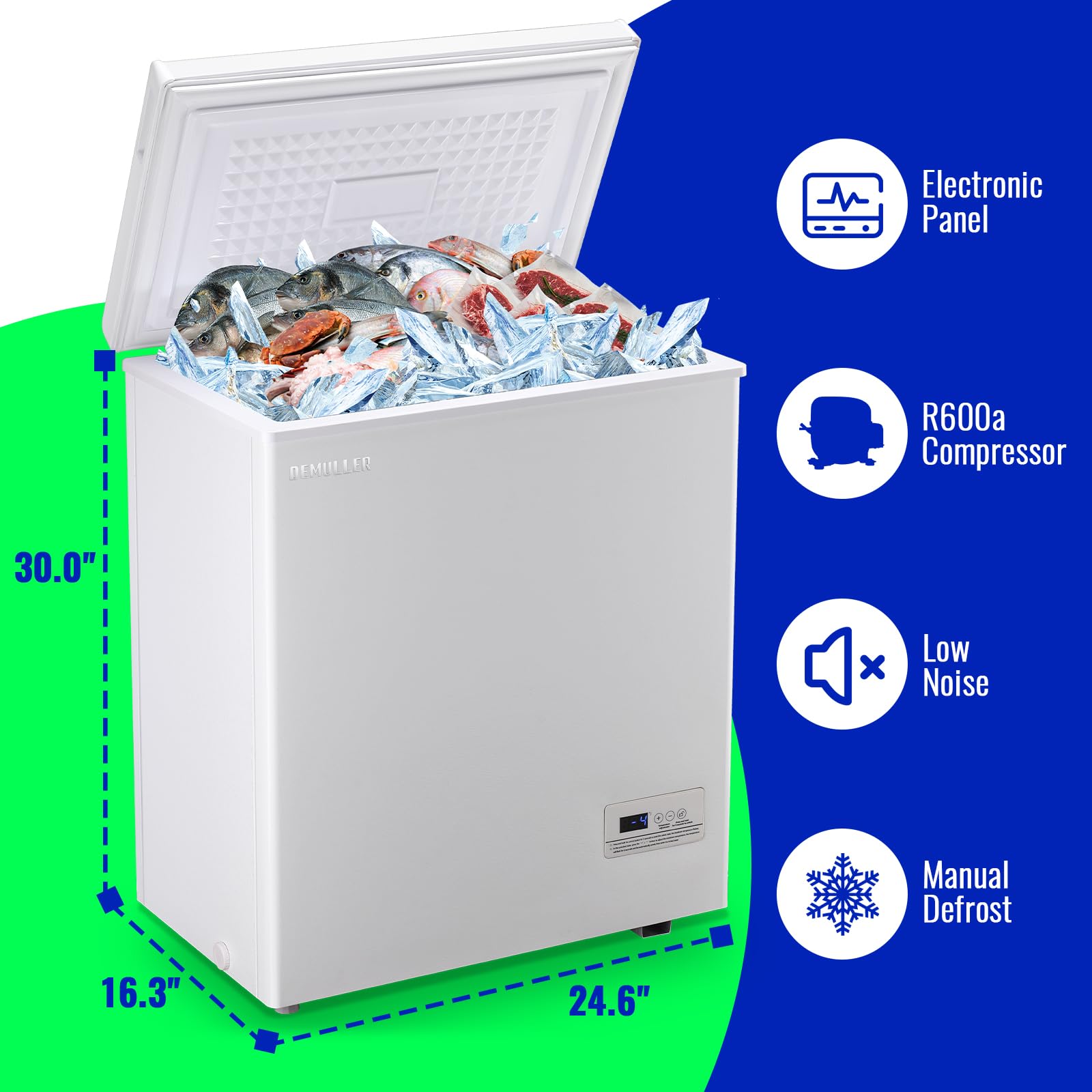 Demuller 4.0 Cu.Ft Chest Freezer With Electronic Panel, Accurate Temperature Display To 1 ℉, White Deep Freezing Machine With 2 Removable Baskets, Compact Size For Any Space on Fridge.com - View 5