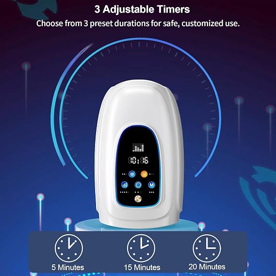 Hand and Wrist Massager with Heat, Air Compression and Gentle Vibration, 3 Modes, 5 Intensities, LCD Display, Cordless Hand Relaxation Massager for Daily Relaxation (White)