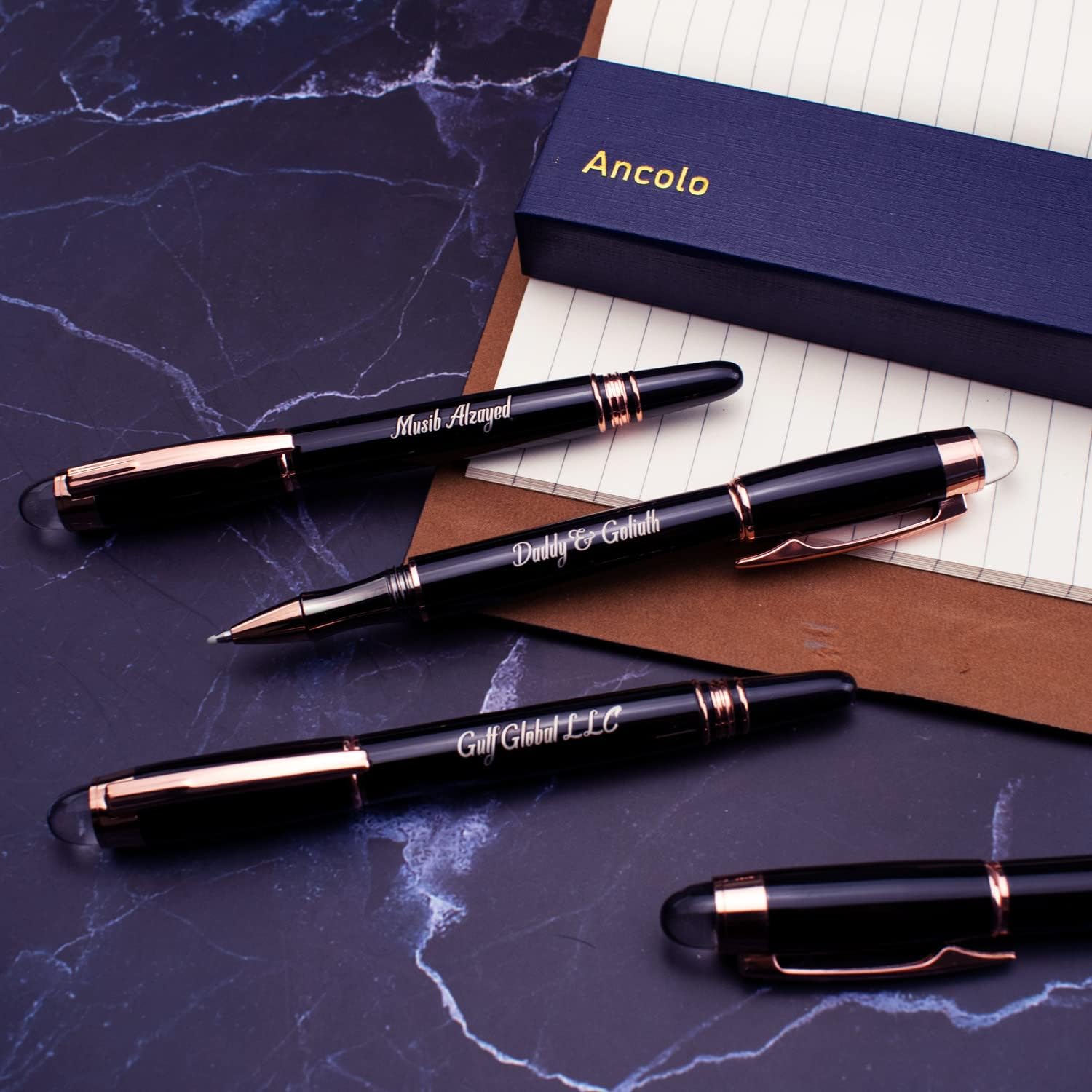 Ancolo Personalized Executive Business Pens - Custom Office Pens Engraved with Your Corporate Brand or Company Logo, Perfect for Bank, Hotel Lobbies 5 PCS/Pack