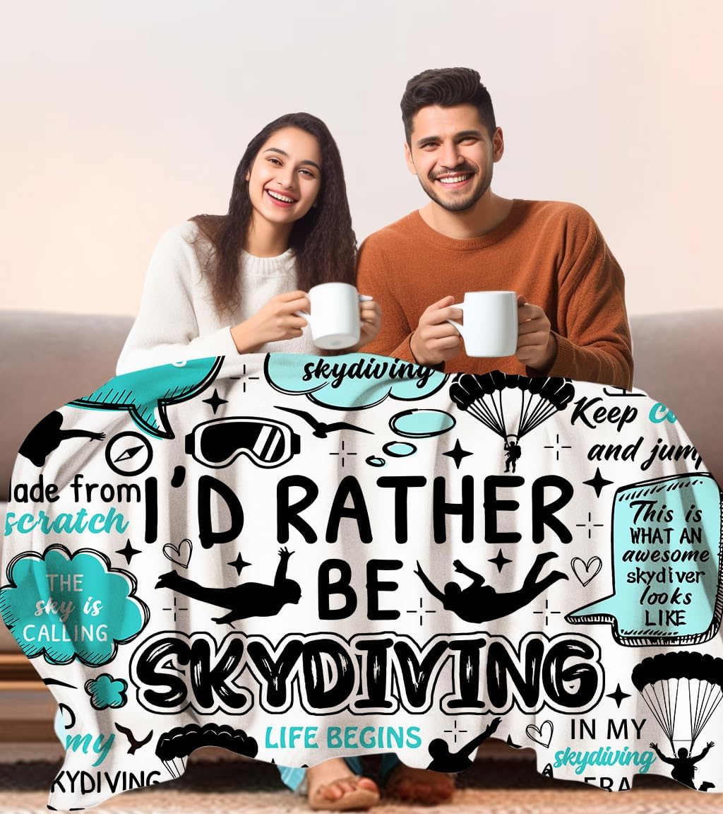 Skydiving Blanket Gifts for Men Boys,Sky Diving Theme Blankets and Throws,Parachute Jump Gifts for Girls Teens Adults 60"x50"