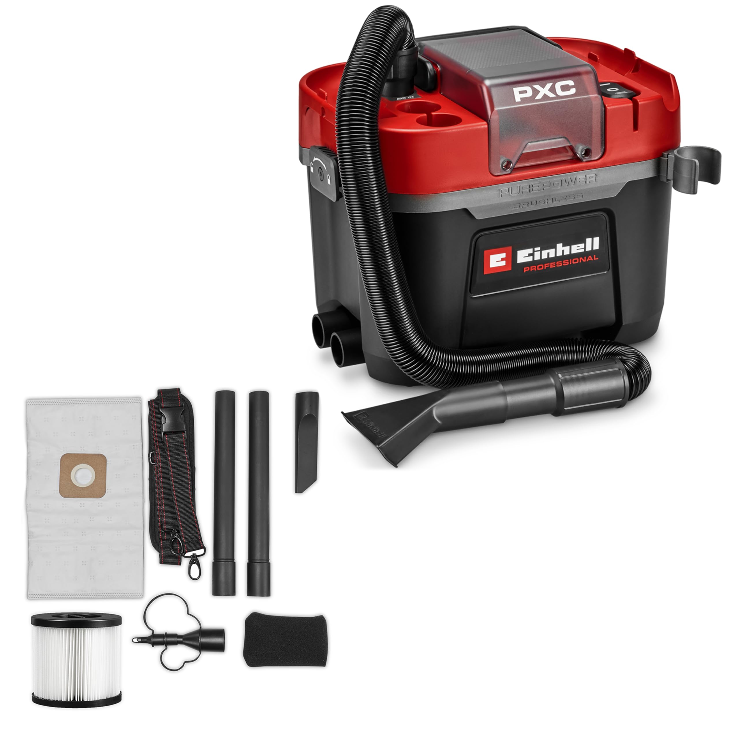 Einhell Professional Aspirateur eaux et poussières sans Fil TP-VC 18/10 Li BL L-Solo Power X-Change (18 V, Moteur brushless, cuve 10 L, 2 Modes d’Aspiration, Filtre à Plis et Buses, sans Batterie)