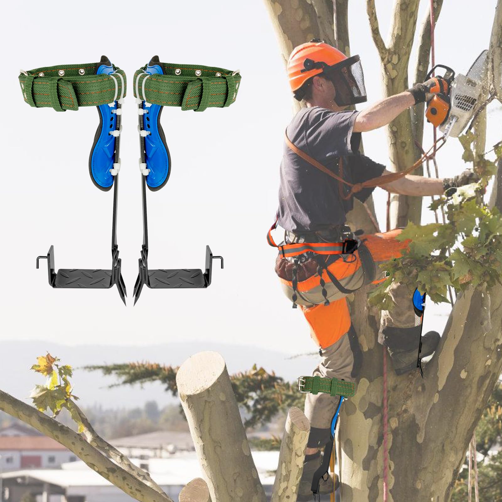 Kit d'équipement d'escalade pour arbres, 1 paire de crampons forestiers, crampons d'arbre, pointes, outils d'escalade avec bande de sécurité DHL pour l'escalade des arbres, l'élagage en hauteur, la