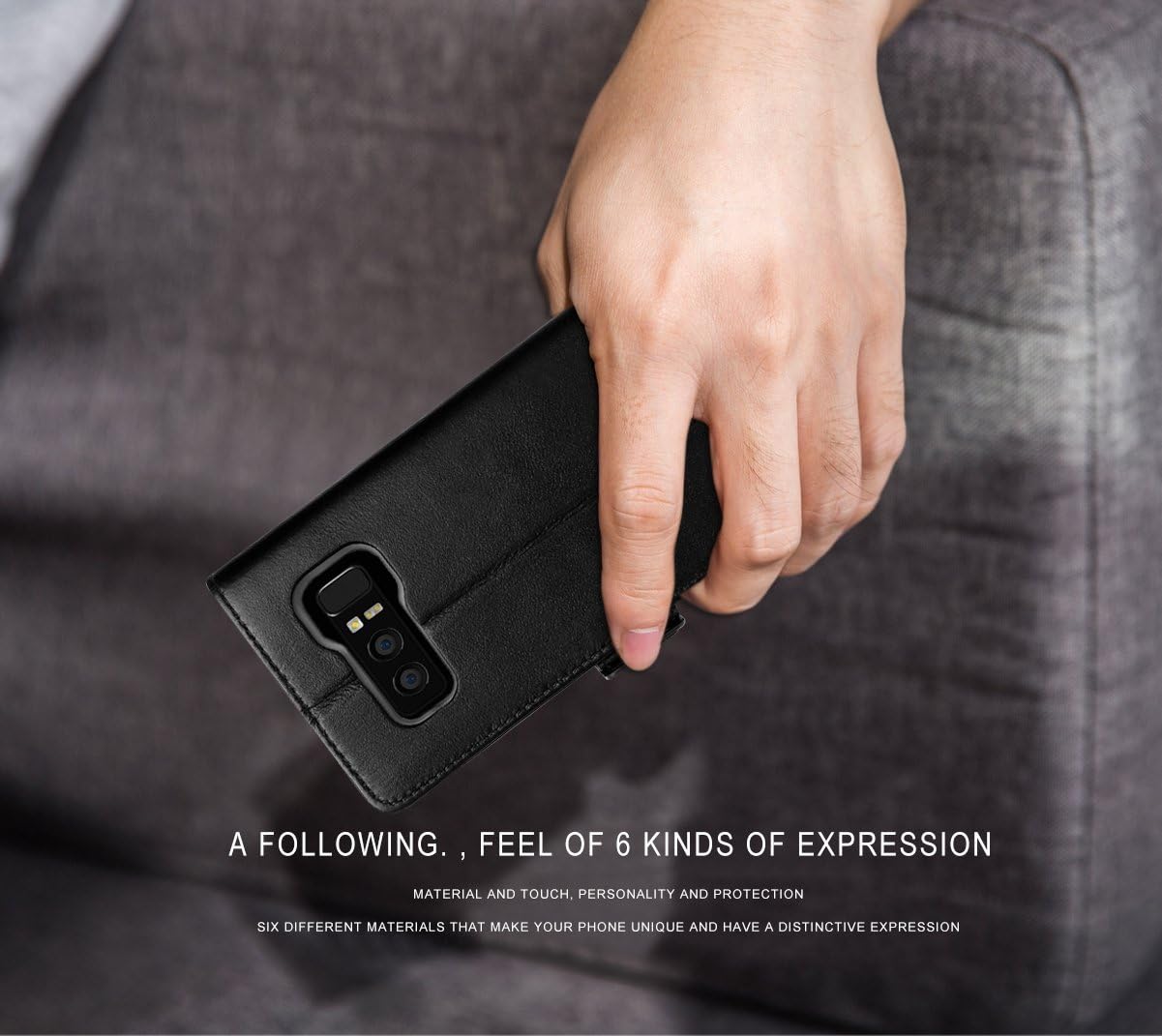 FYY [Genuine Leather [RFID Blocking] Wallet Case for Samsung Galaxy Note 8 2017, Handmade Flip Folio Wallet Case with Kickstand and Card Slots for Samsung Galaxy Note 8 2017 Black
