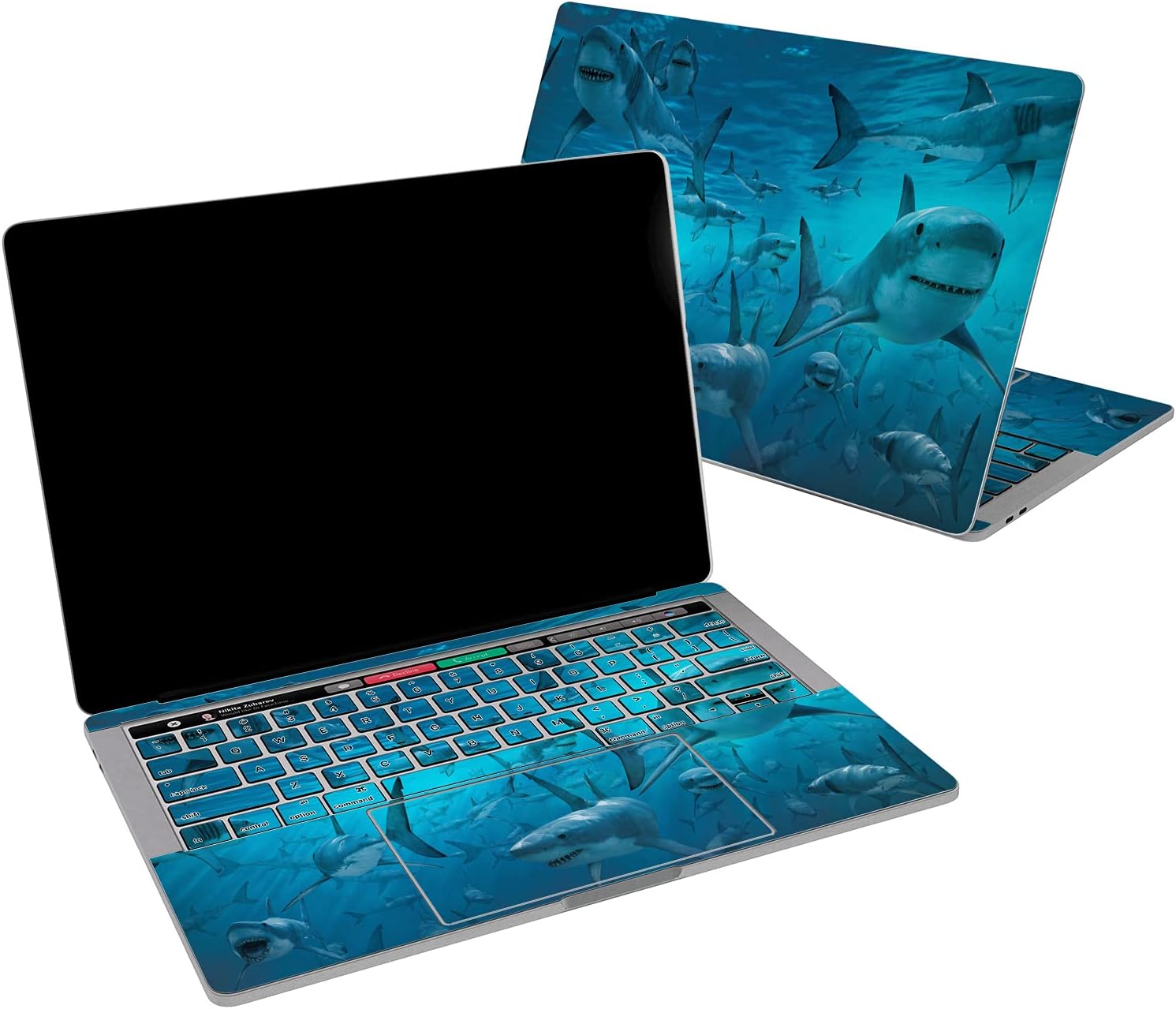 Vinyl Decal Skin Compatible for MacBook Pro 16 M3 M2 M1 14 2023 Air 15 2022 Retina 2020 Air 13 Mac 12 Design Laptop Deep Glam Cover Blue Ocean Fish Sticker Sharks Print