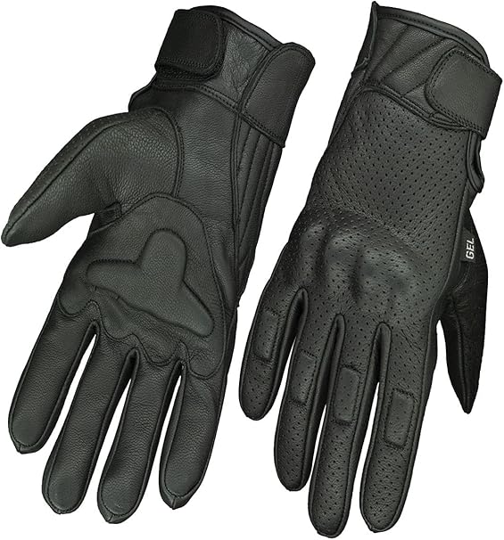 Mens Motorcycle Perforated Gel Palm Light Lined Butter soft Leather