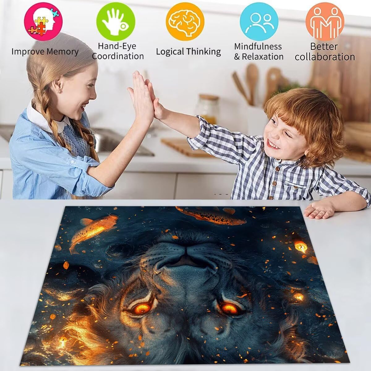 Puzzle Erwachsene 2000 Teile Löwe Tier Educa Jigsaw für Kinder ab 8 Jahren Mädchen Jungen, Erwachsene Impossible Klassische Puzzles Schwer, Anspruchsvoll Spielspaß, Als Familienspiel 70x99cm t-876