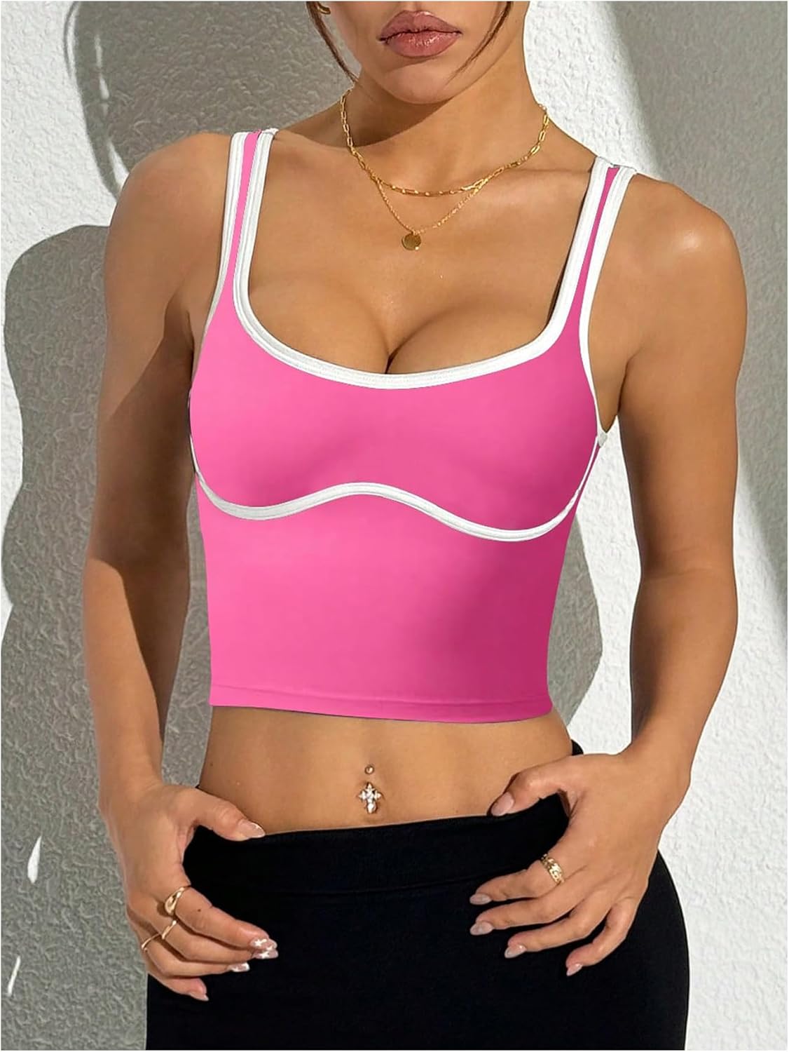 SOLY HUX Women's Athletic Tops Scoop Neck Sleeveless Contrast Binding Workout Yoga Crop Tank Top - Image 5