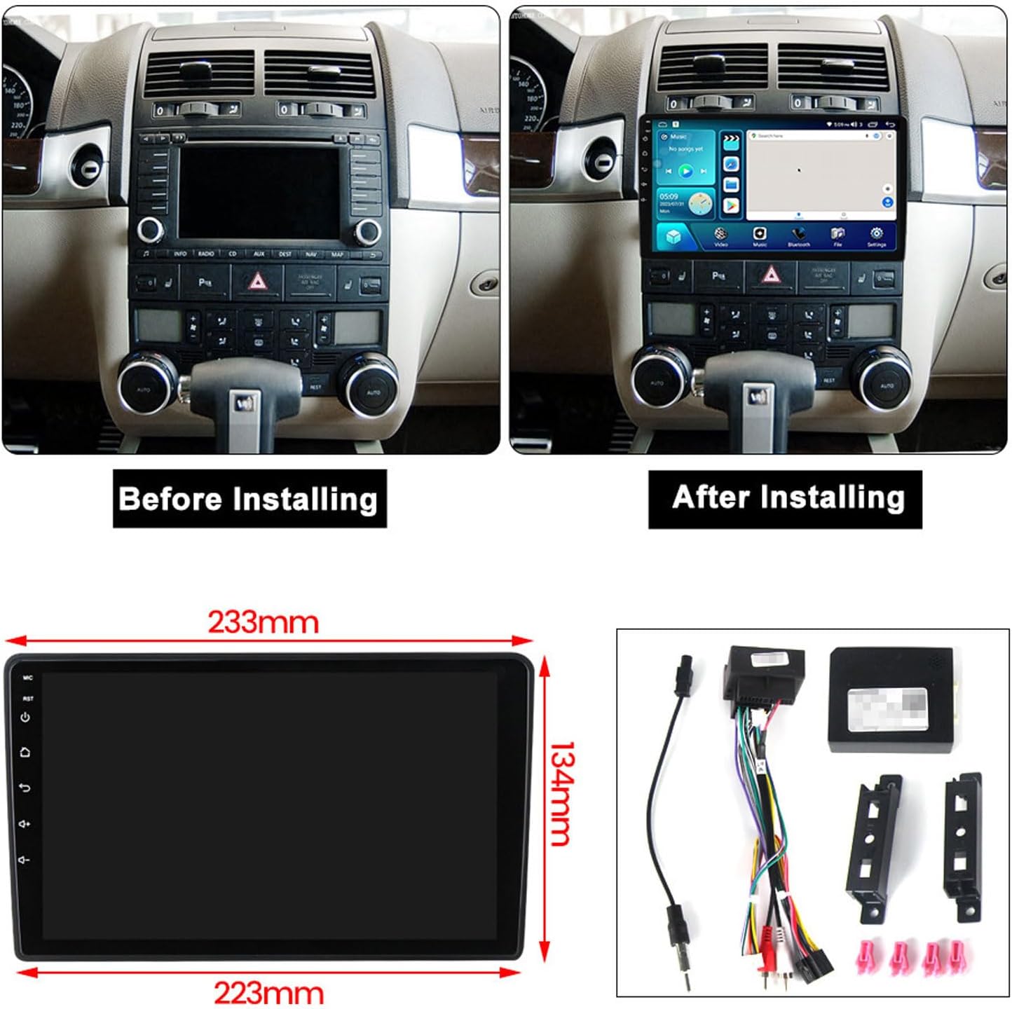 Double Din Car Stereo Multimedia Radio for VW Touareg 2003~2010 9 Inch Touchscreen with Navigation MP5 Player, DSP RDS FM Car Radio with Carplay/Android Auto,4 core m150s 2g+32g