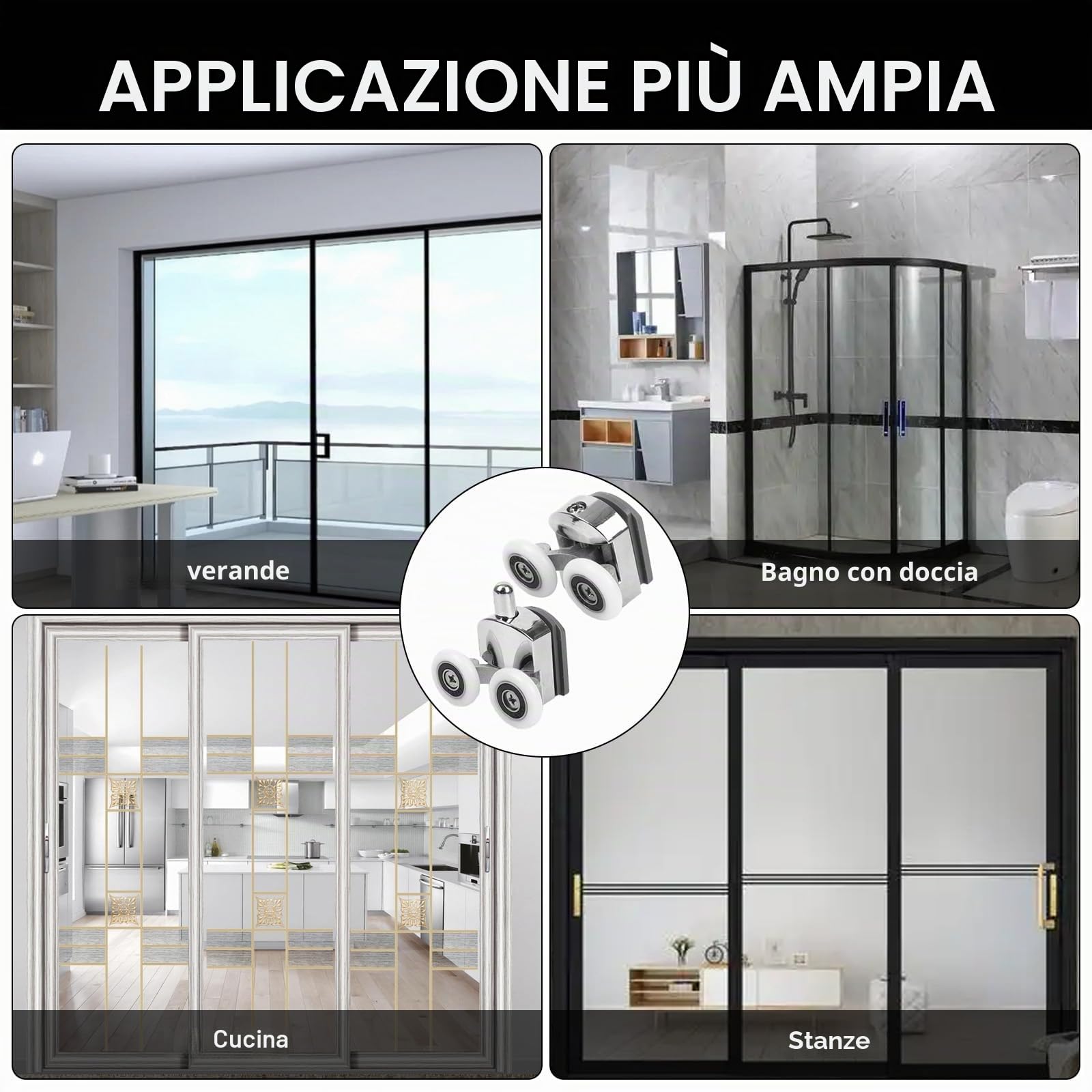 4 ruota per porta doccia, 23 mm, porte scorrevoli in vetro, bagno (2 superiori + 2 inferiori)