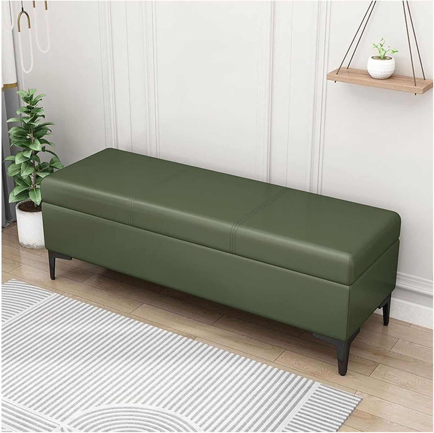 Foldable Padded Faux Leather Storage Pouf Bench, Stylish Ottoman for Bedroom, Living Room, Entryway, 24x16x18in - Space-Saving & Versatile Decor