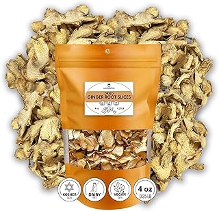 Premium Dried Ginger Root Slices, Quality Minced, Ginger Slices No Sugar, Dry Chunks For Tea, Vegan, Kosher (4oz)
