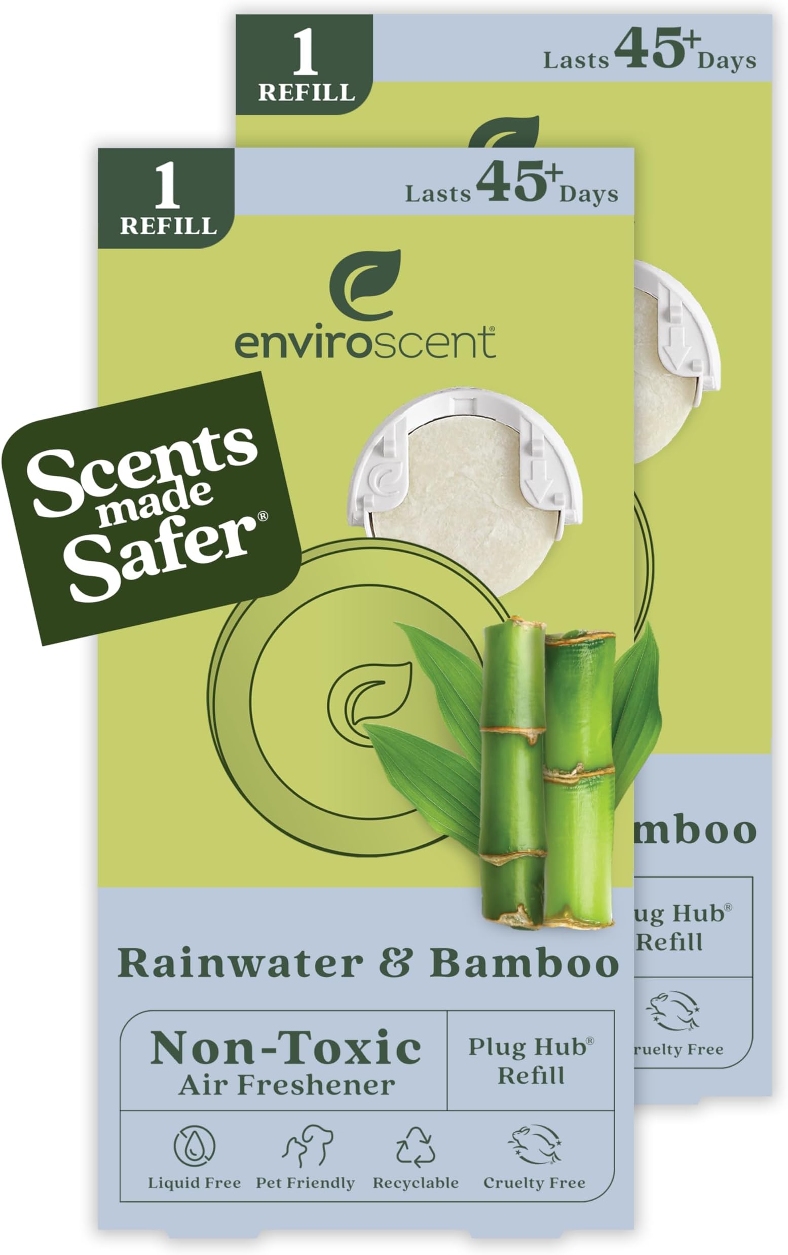 Enviroscent Non-Toxic Air Freshener Paper Refills - Compatible with Enviroscent Plug Hub® Warmer Kit - Home Fragrance Lasts Up to 90 Days - Rainwater & Bamboo Scent (Pack of 2)