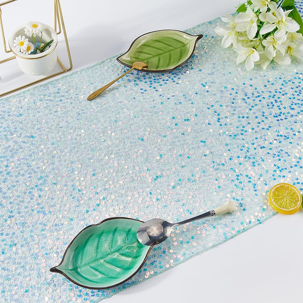GORGECRAFT Runner da Tavola Iridescente con Paillettes 280 x 44cm Rettangolare Glitterato con Tovaglia per Feste da Sirena Compleanni Matrimoni Feste Decorazioni Verde Medio.