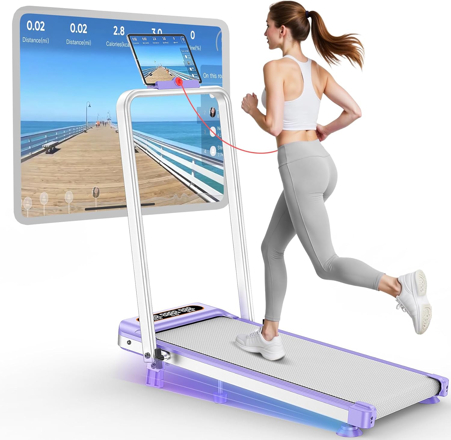 Caminadora Plegable con Inclinación Manual 9% y Ruedas Color Púrpura