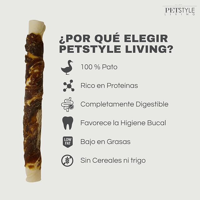 Foto 2 de 8 de Petstyle Living Palitos de Masticar con Pato - Snacks para Perros - 20 cm - Pack 20 Unidades
