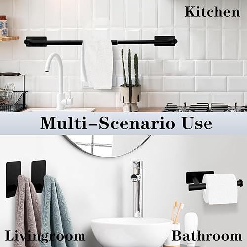 Miniatura 8 de Juego de 5 piezas de accesorios de baño autoadhesivos, juego de toalleros de acero inoxidable que incluye barra de toalla de baño ajustable de 24