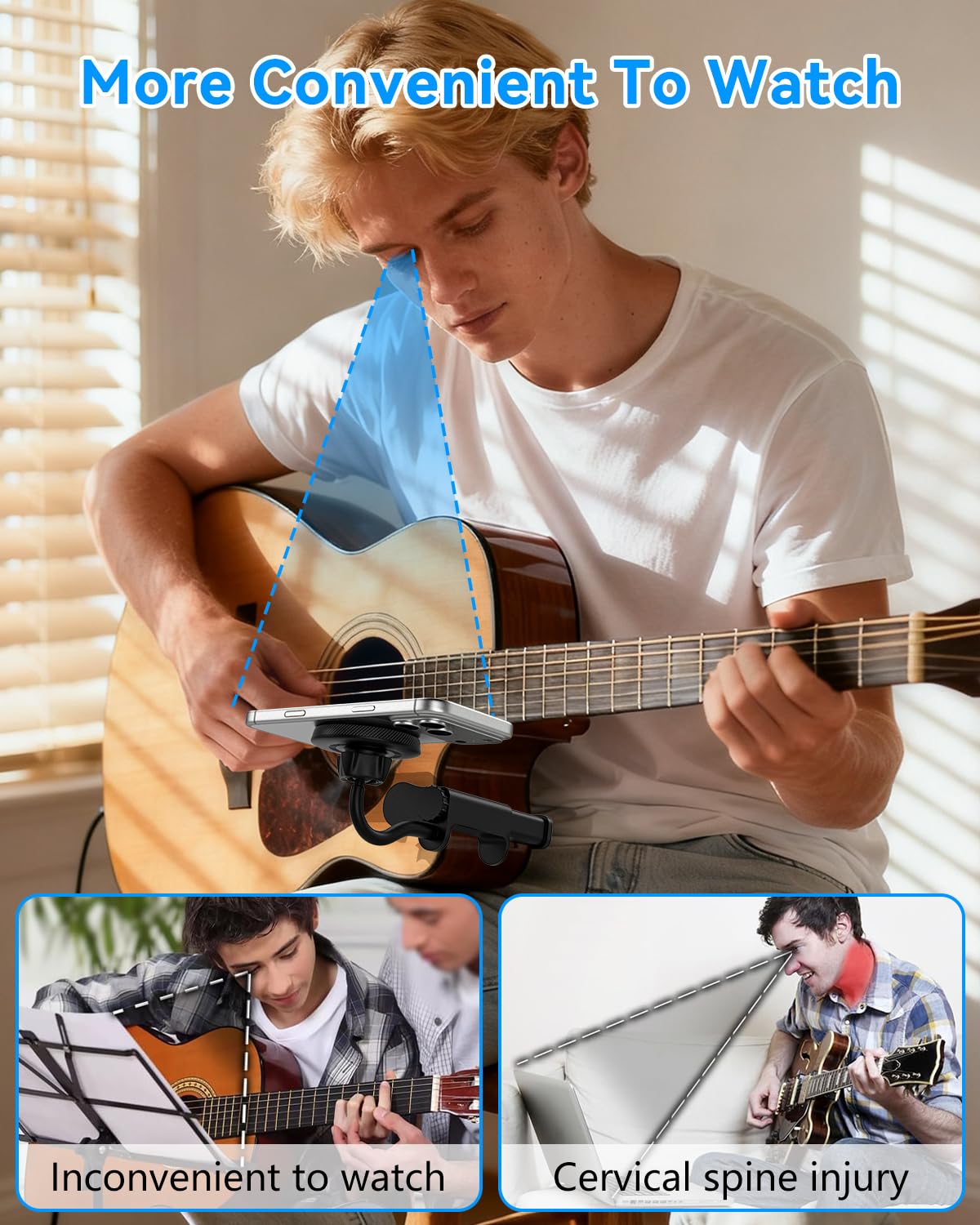 Supporto Magnetico per Telefono a Chitarra, Supporto Universale per Smartphone per Chitarra, Basso,Ukulele, Regolazione 360°, Ideale per Registrazioni Video/Streaming Live/Insegnamento Online