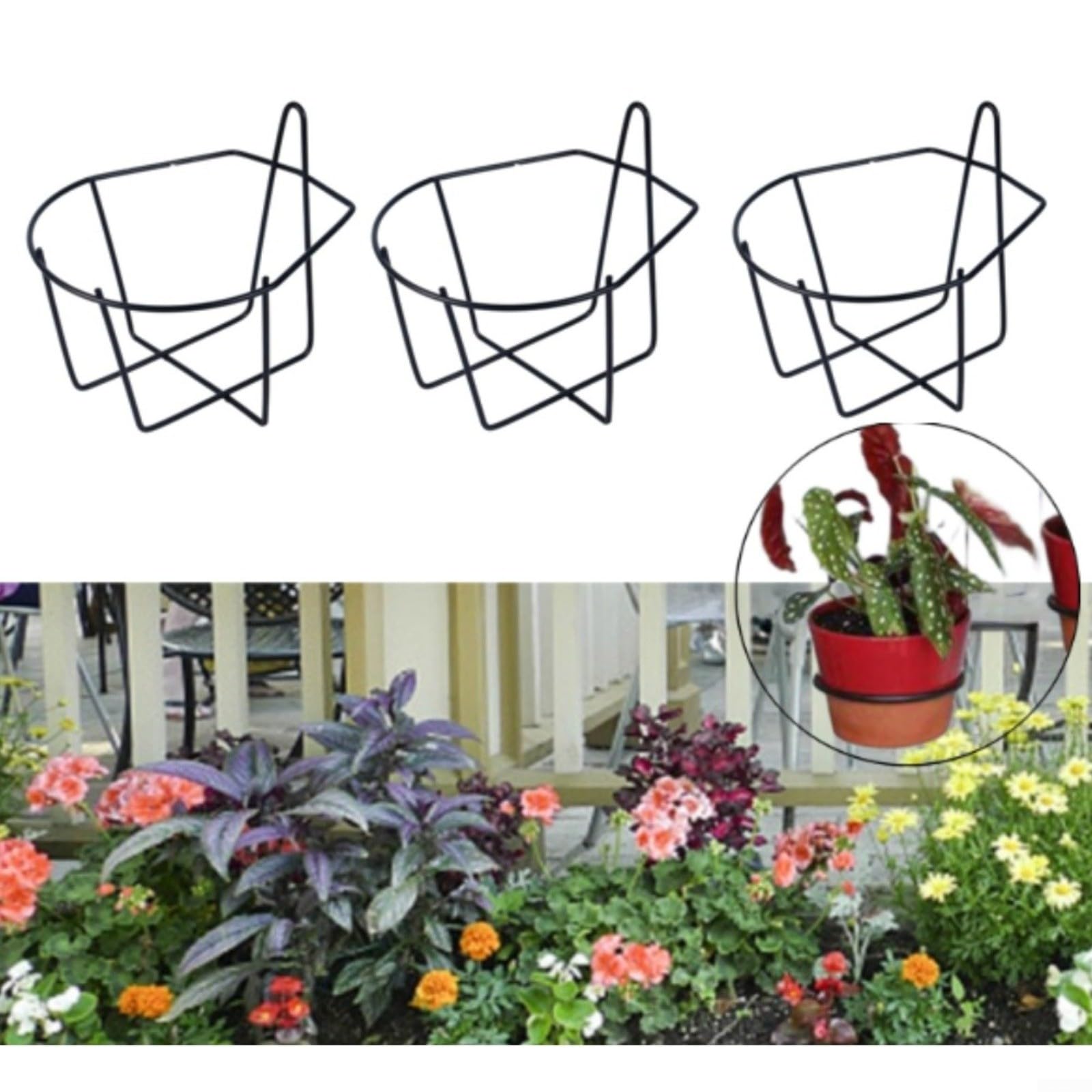 Juego de 3 soportes de pared de hierro negro para macetas, Polisheh de forma segura, perfectos para balcón, jardín y decoración de interiores